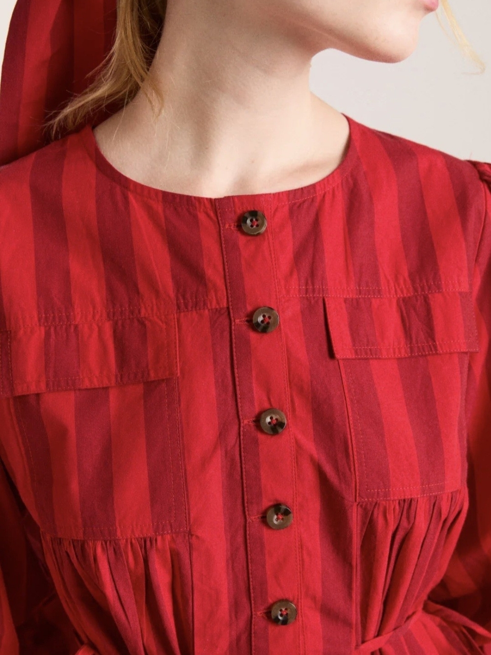Damson Madder Charlize Stripe Blouse in Red Burgundy Stripe - Picture 3 of 5